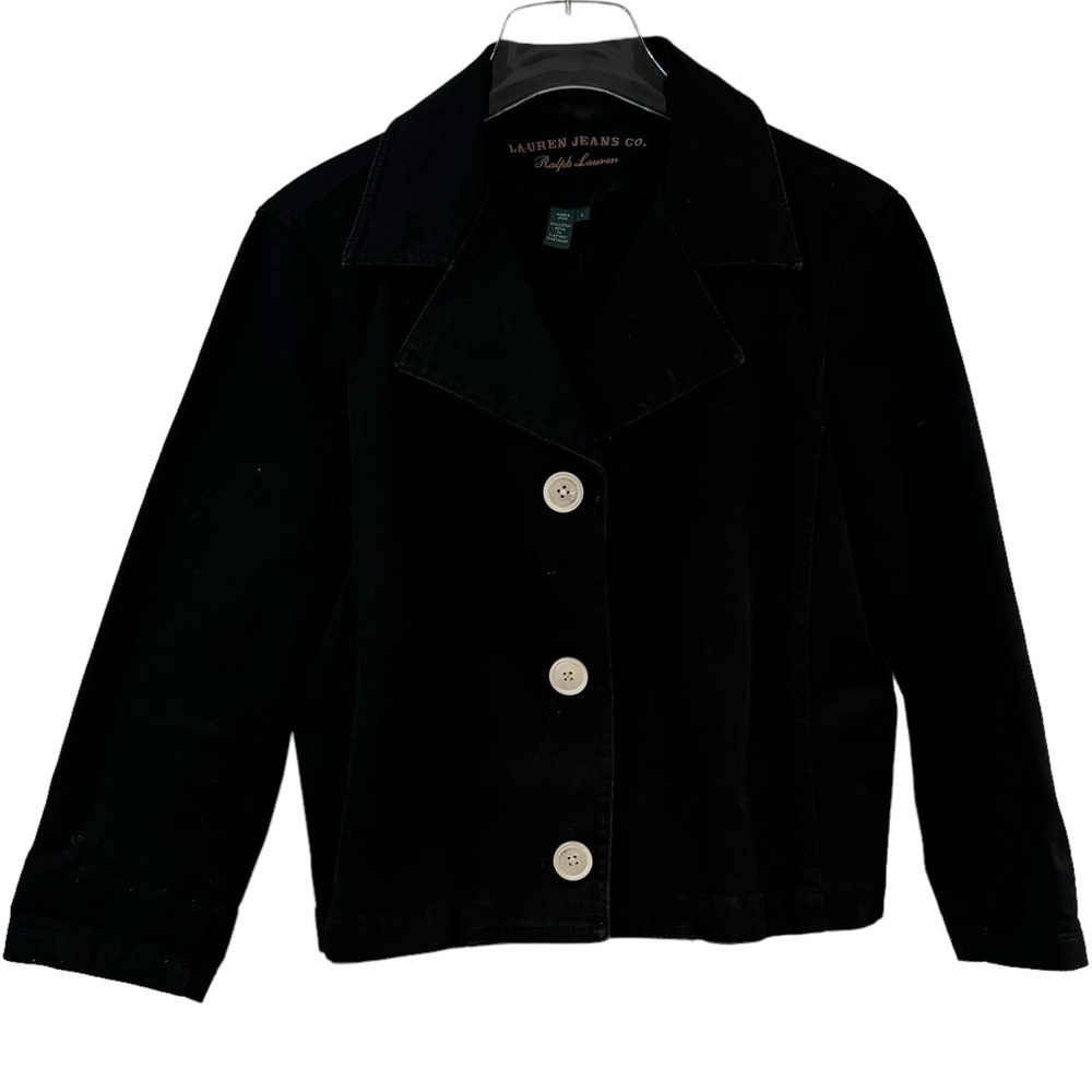 Ralph Lauren Jean's Co Black Denim Jacket Cropped Size Large